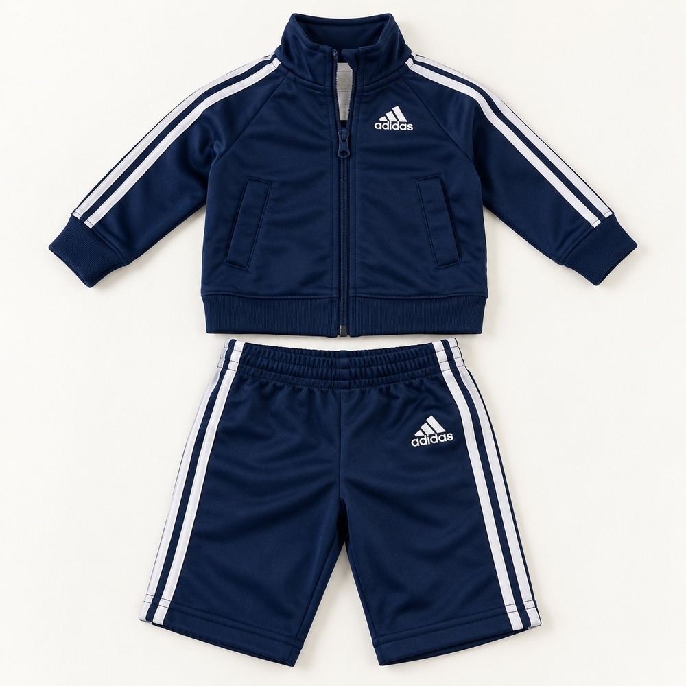 Adidas Navy Blue 3-Stripe Tracksuit Set Jacket and Pants 3M Infant Kids
